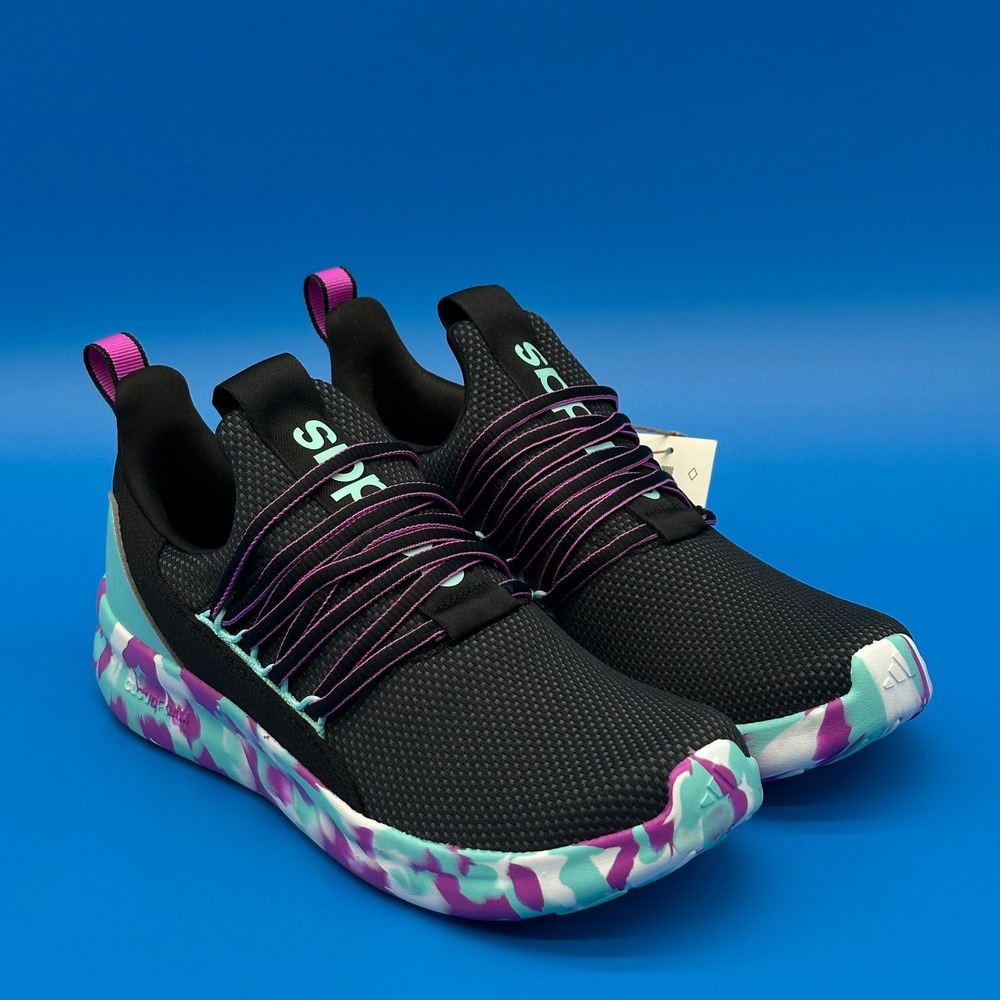 Adidas Kids Size 7 Lite Racer Adapt 7.0 Black Teal Purple Marbled Slip Sneaker